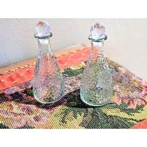 Set of Two Decorative Hammered Glass Bottles W/ Glass Stoppers